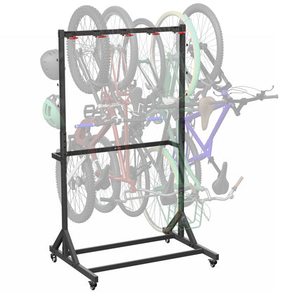 Bicycle rack holding multiple bicycles on a white background