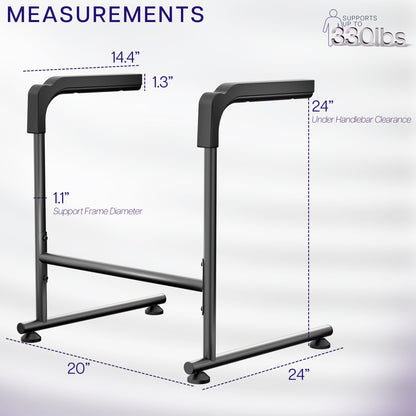 Measurement chart of a stand assist bar with dimensions labeled on a white background.