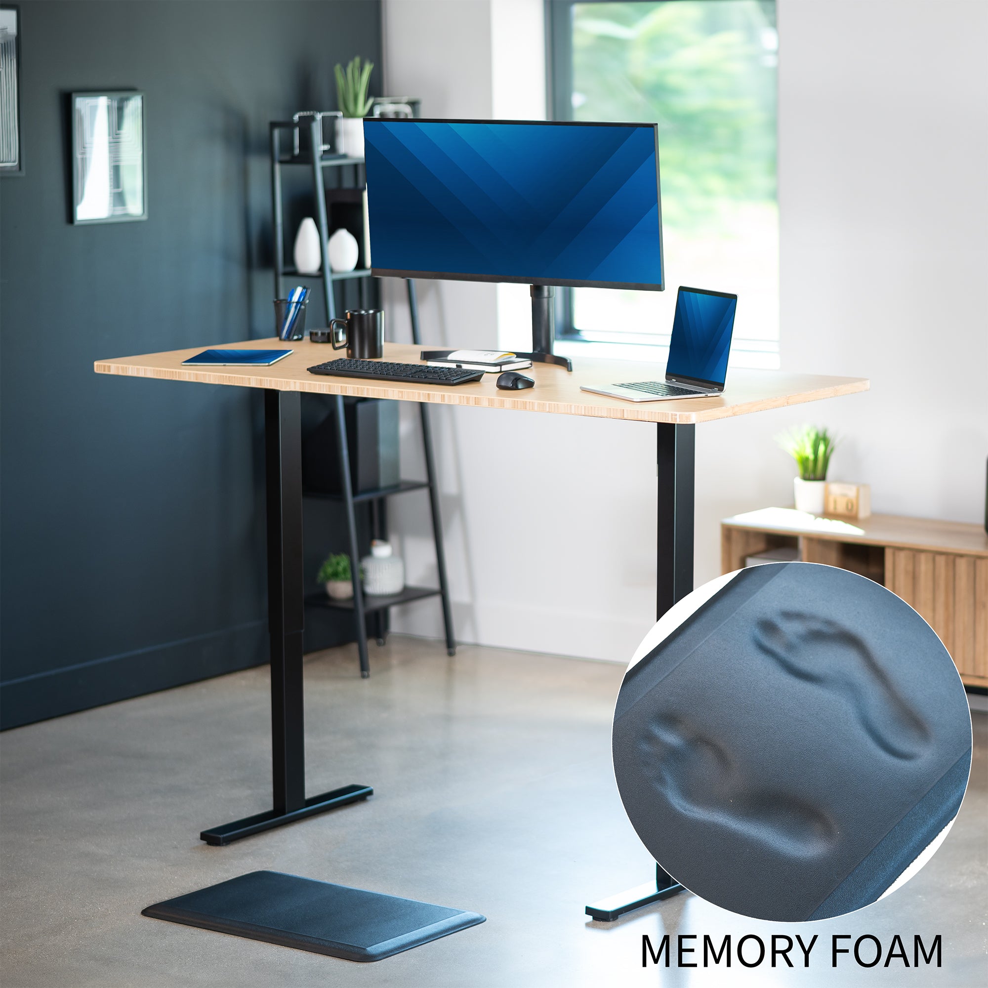 Memory foam makes standing longer easier.