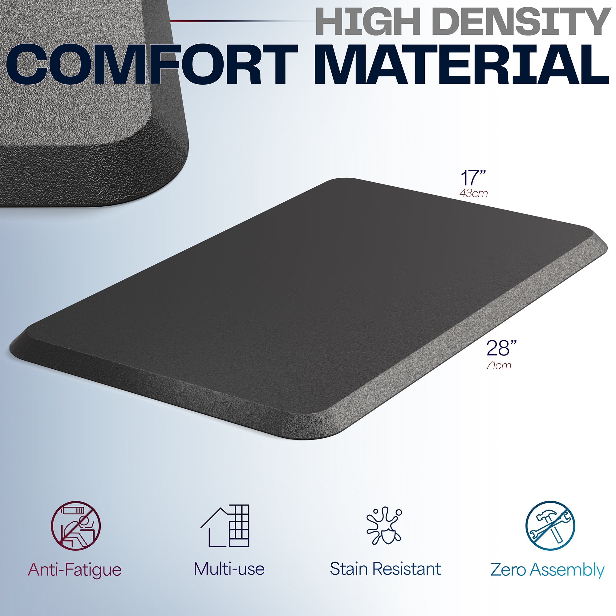 Comfortable multi-use anti-fatigue standing mat.