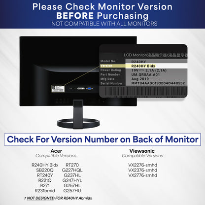 Get your Acer or Viewsonic monitor mounted in no time with the simple thumb bolts that secure the bracket to any VESA-compatible stand or wall mount.