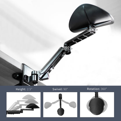 Ergonomic adjustable rotating clamp-on armrest for extra arm support while working.