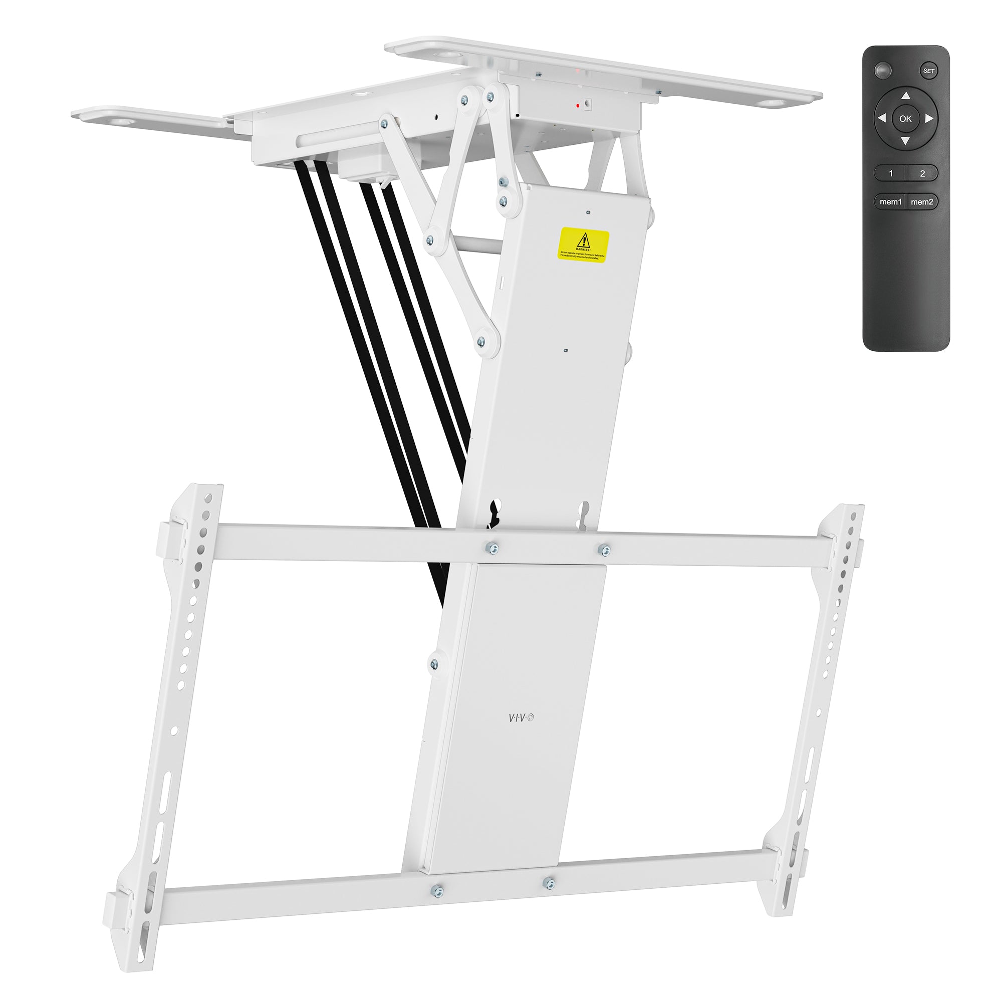 Electric Flip Down Ceiling TV Mount holds large TVs and features dual motors for effortless adjustment