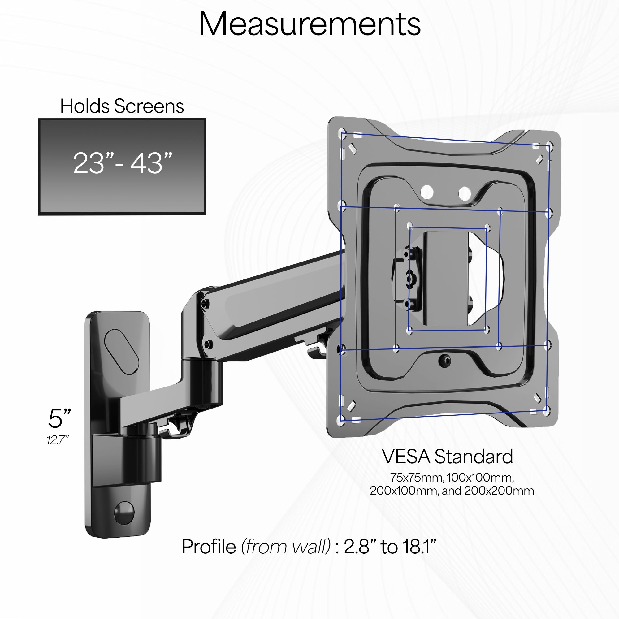 Sturdy aluminum wall mount for TV with articulation and integrated cable management.