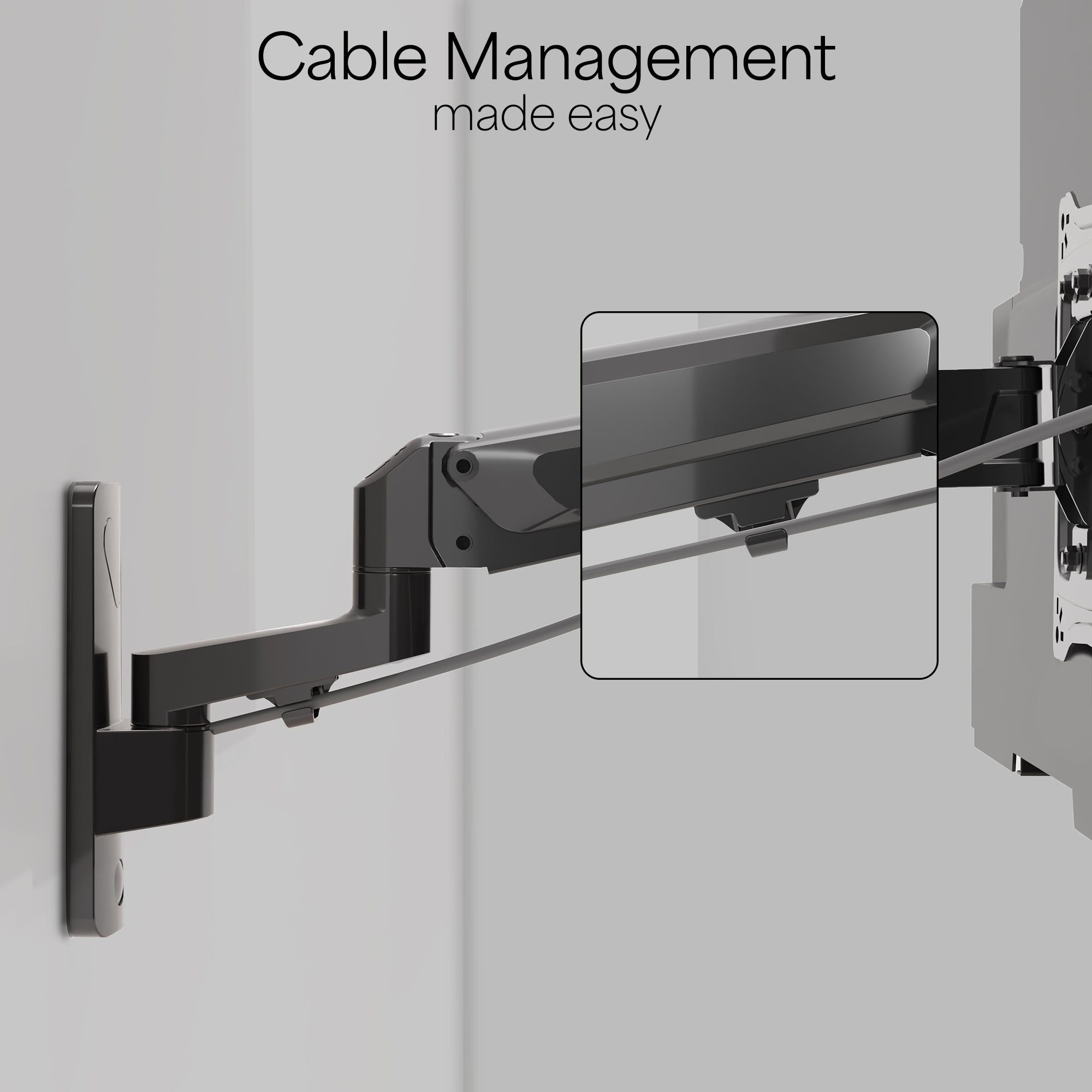 Sturdy aluminum wall mount for TV with articulation and integrated cable management.