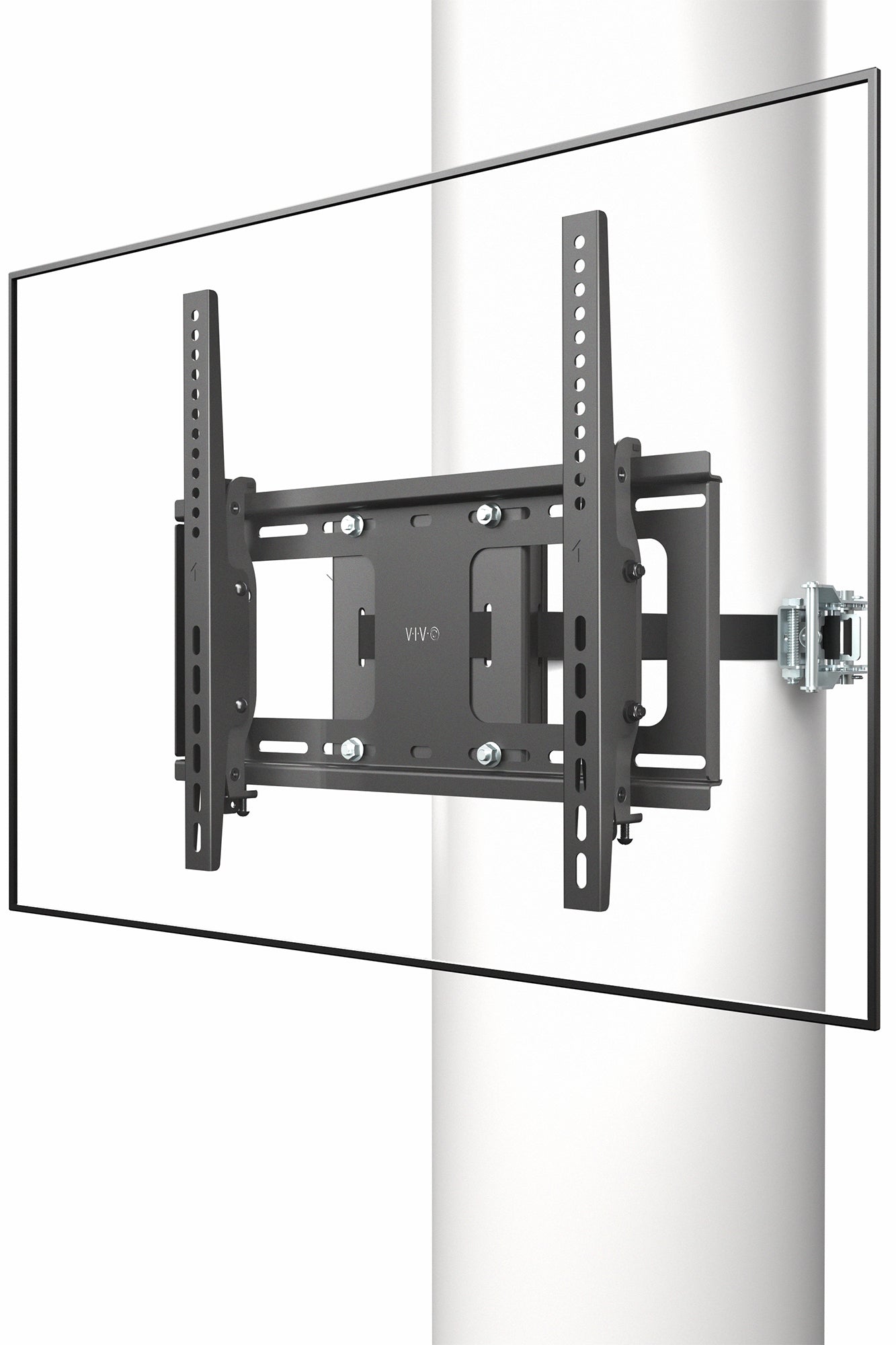 Strap-on full motion column TV mount for 40-inch to 86-inch screens on round and square pillars
