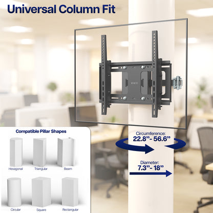 Full motion TV mount designed to strap securely onto round and square columns for flexible display installation