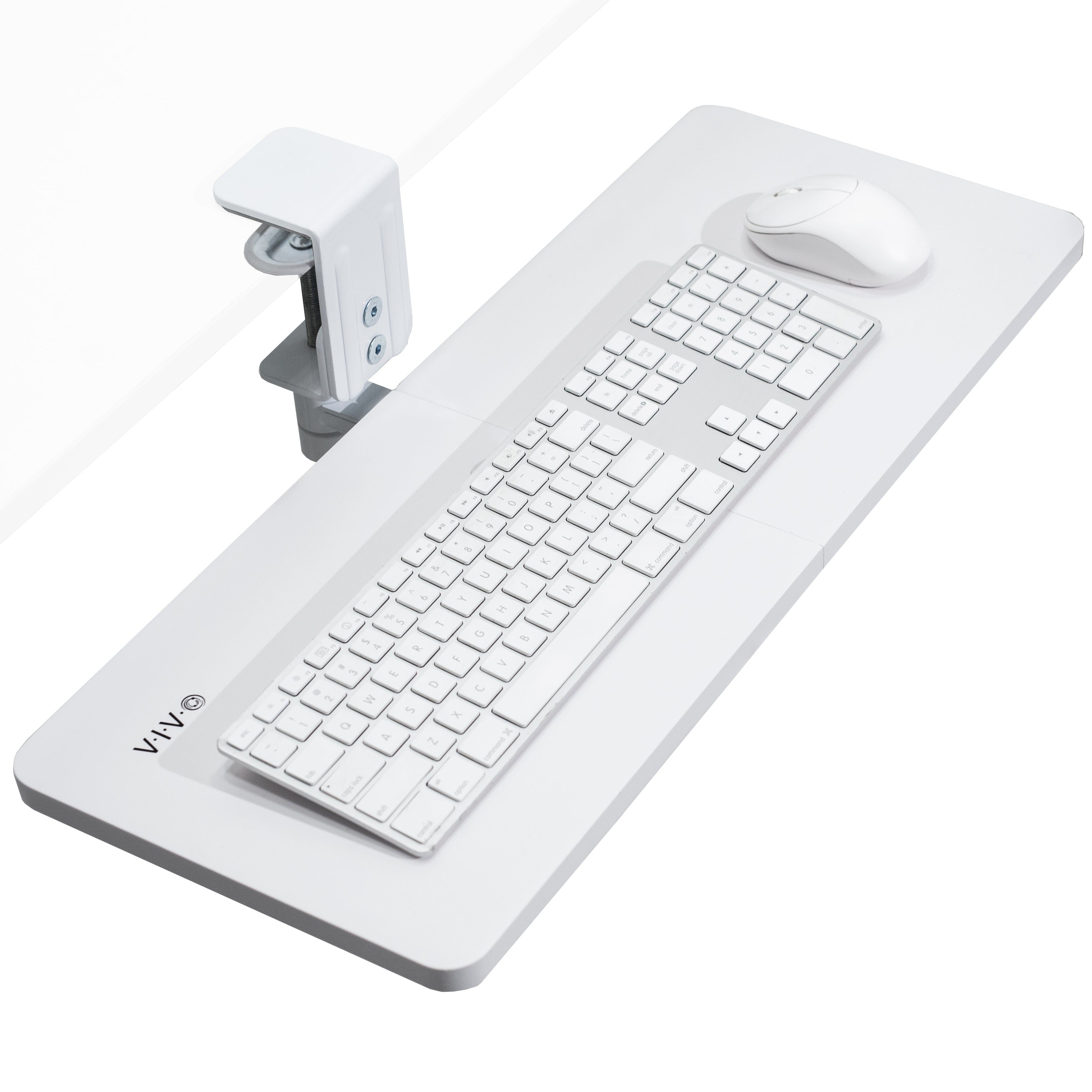 Clamp-on Rotating Computer Keyboard and Mouse Tray, Swiveling 25 x 10 inch Platform with Extra Sturdy Single Desk Clamp, Ergonomic Typing