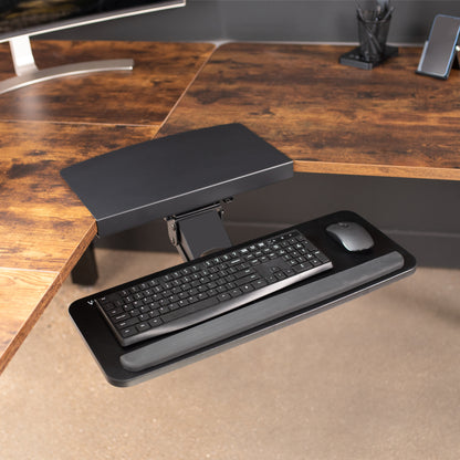 Adjustable Computer Keyboard and Mouse Platform Tray with Corner Connector