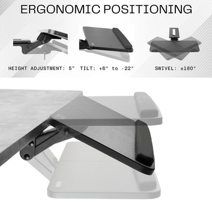 Ergonomic under desk keyboard tray mount with comfortable tilting angles for typing.