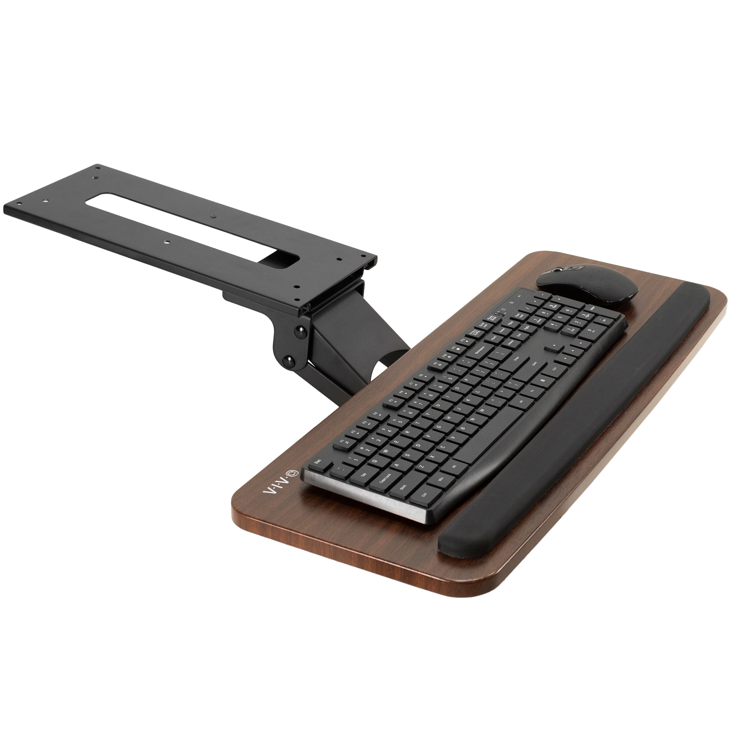 Ergonomic under desk keyboard tray mount attachment.