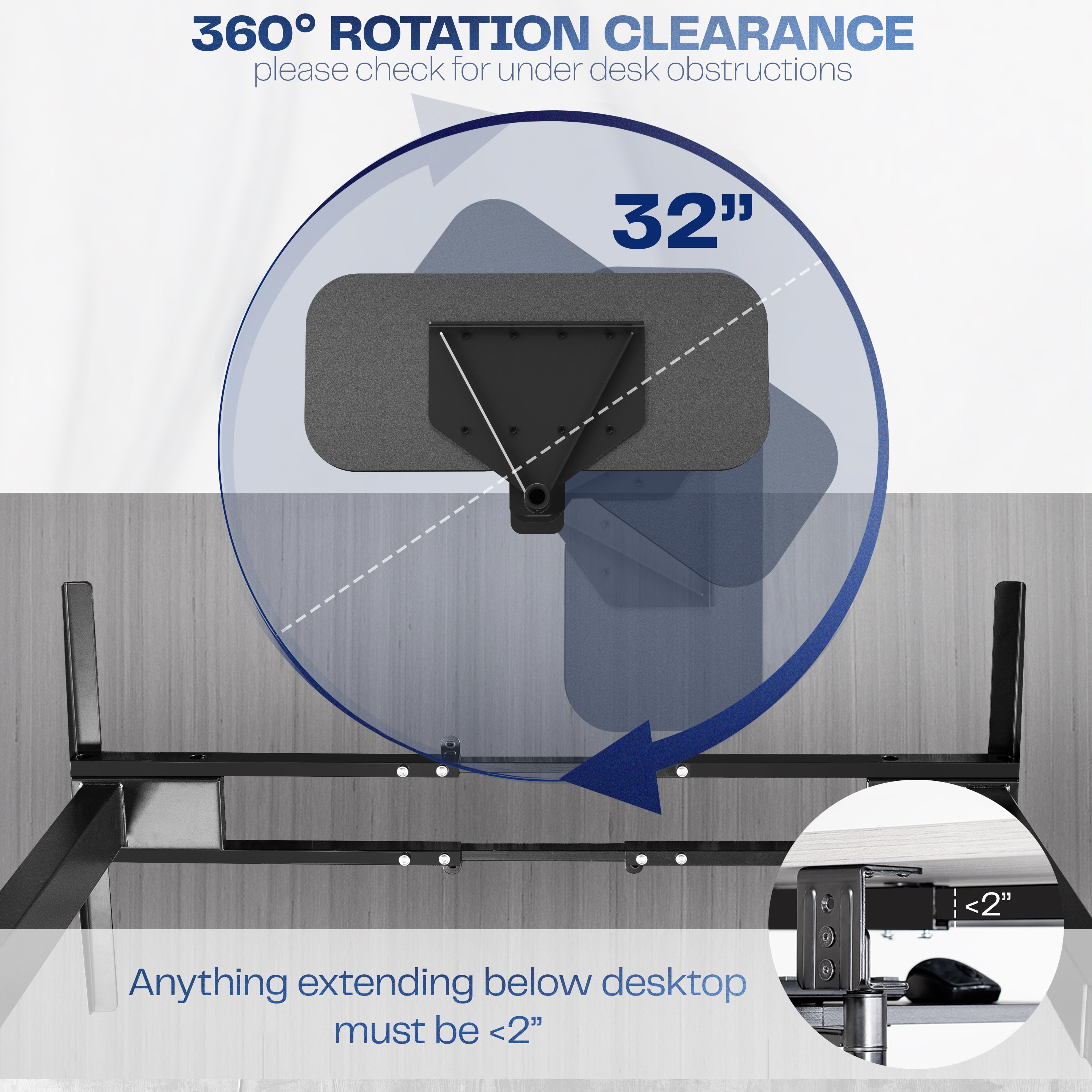 Single Clamp Rotating Keyboard Tray