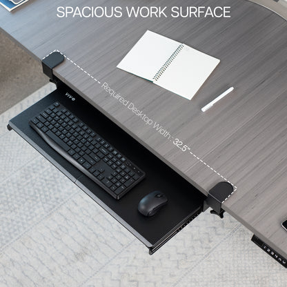 Sleek design with C-clamps and sliding tray for a clean and tidy workstation.