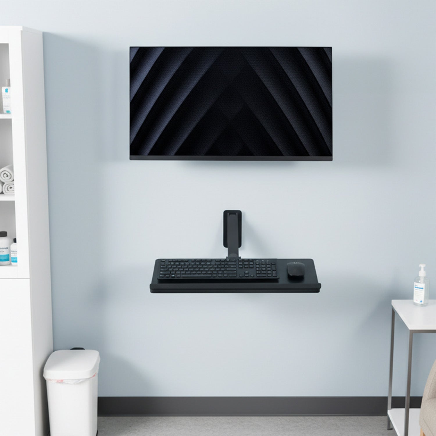 Pneumatic Wall Mounted Keyboard Tray in medical space setting