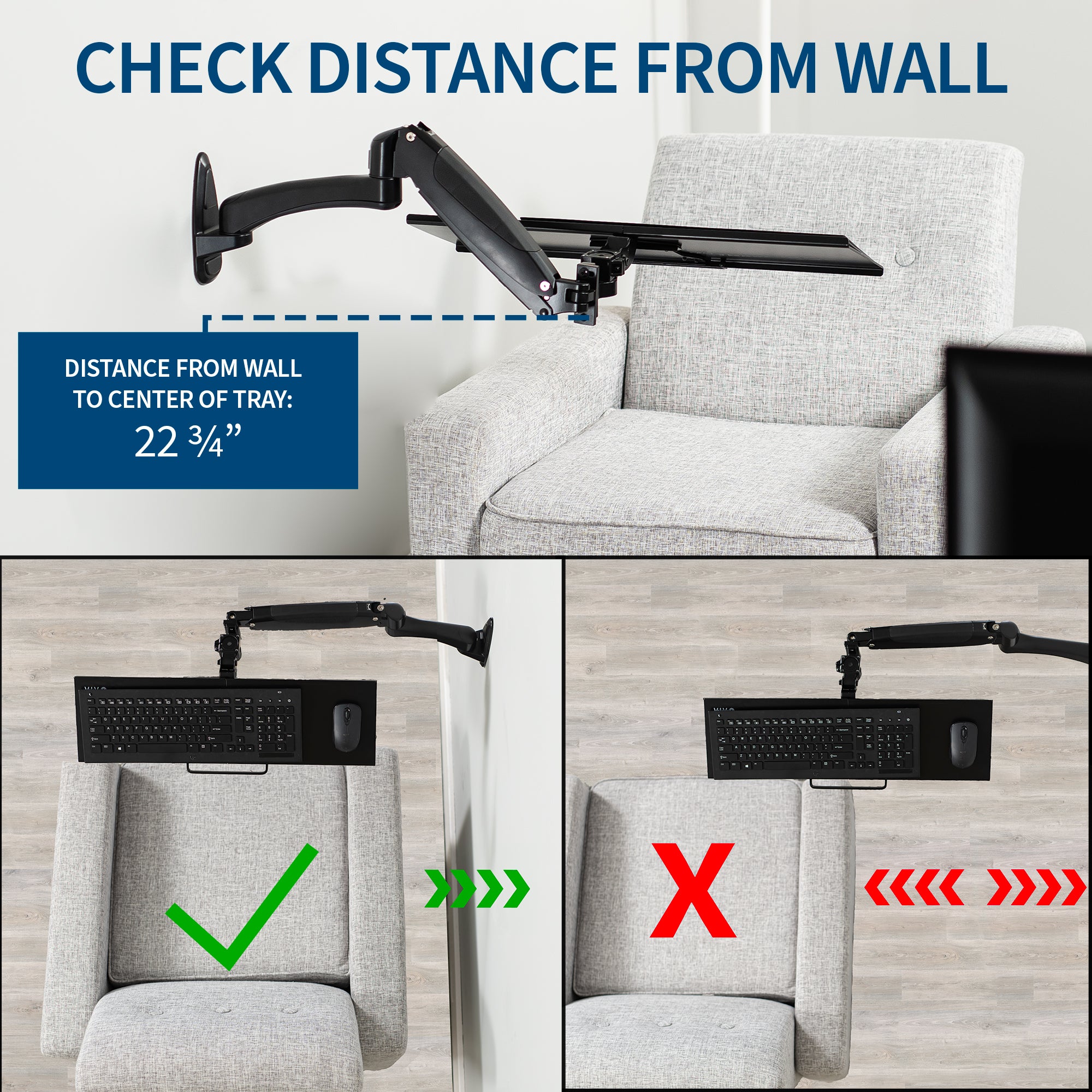 Adjustable wall mount keyboard tray.