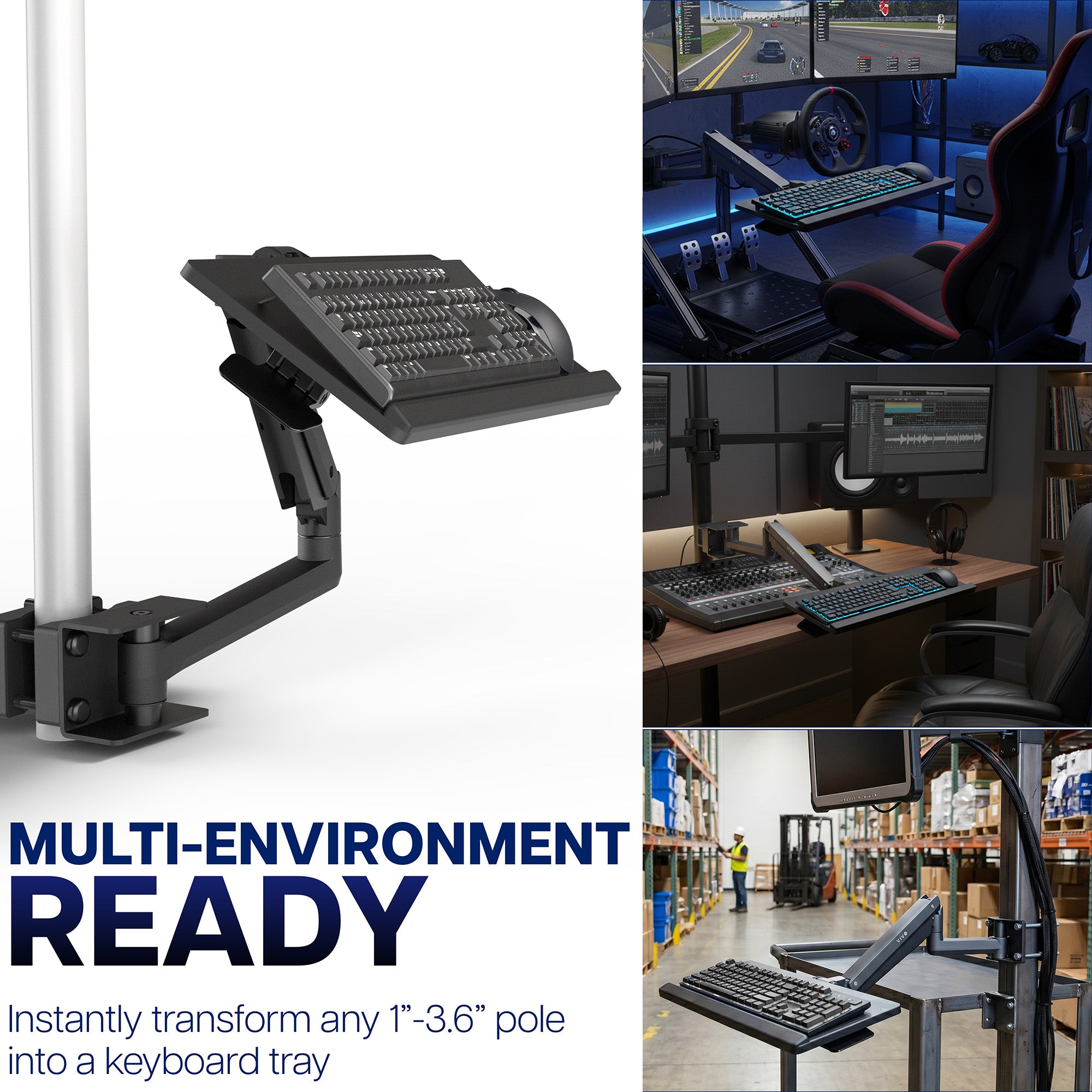 Pneumatic Pole Mounted Keyboard Tray