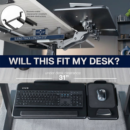 Keyboard Tray with dimensions asking if this will fit my desk.