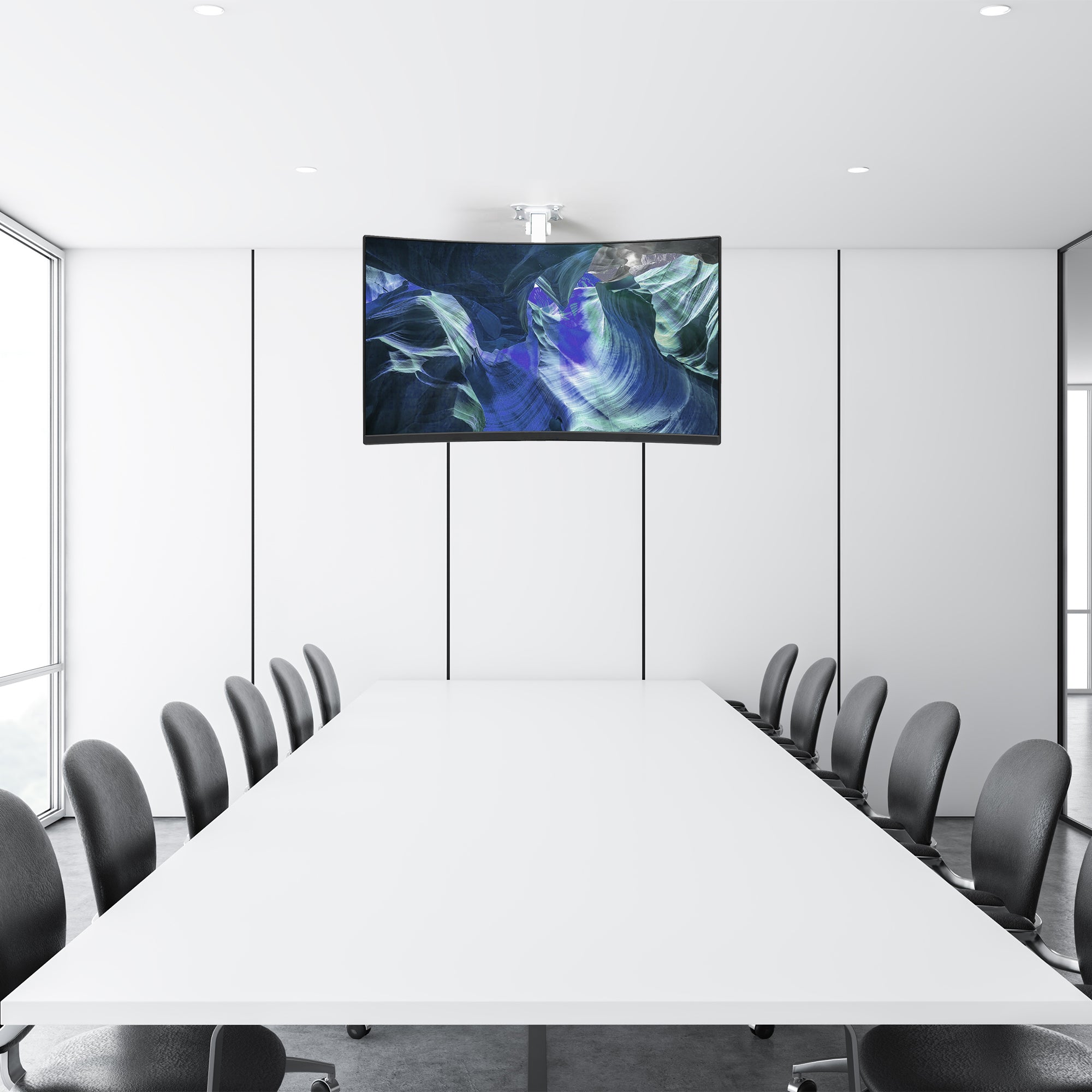 Sturdy flip down ceiling mount for TVs and monitors.