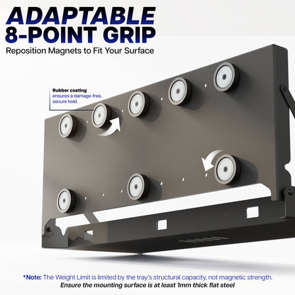 Magnetic keyboard tray wall mount with adaptable 8-point mounting design for secure installation
