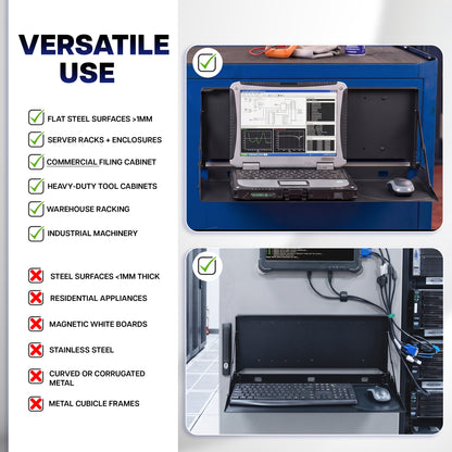 Wall-mounted flip down keyboard tray for offices, warehouses, workstations, and other space-saving computer setups