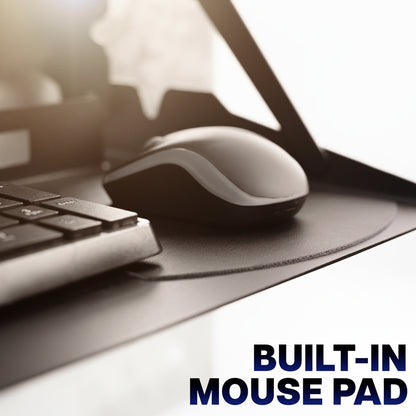 Flip down keyboard tray with built-in mouse pad for convenient keyboard and mouse use