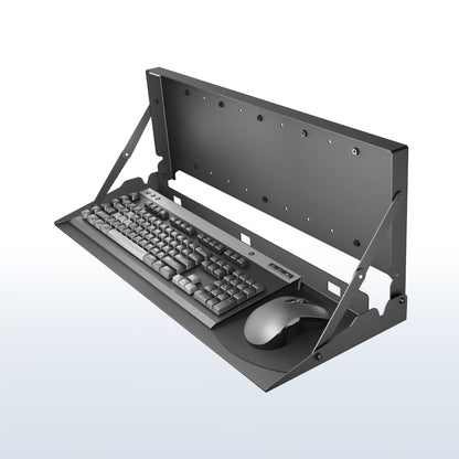 Magnetic flip down keyboard tray wall mount with built-in mouse pad for a space-saving computer workstation