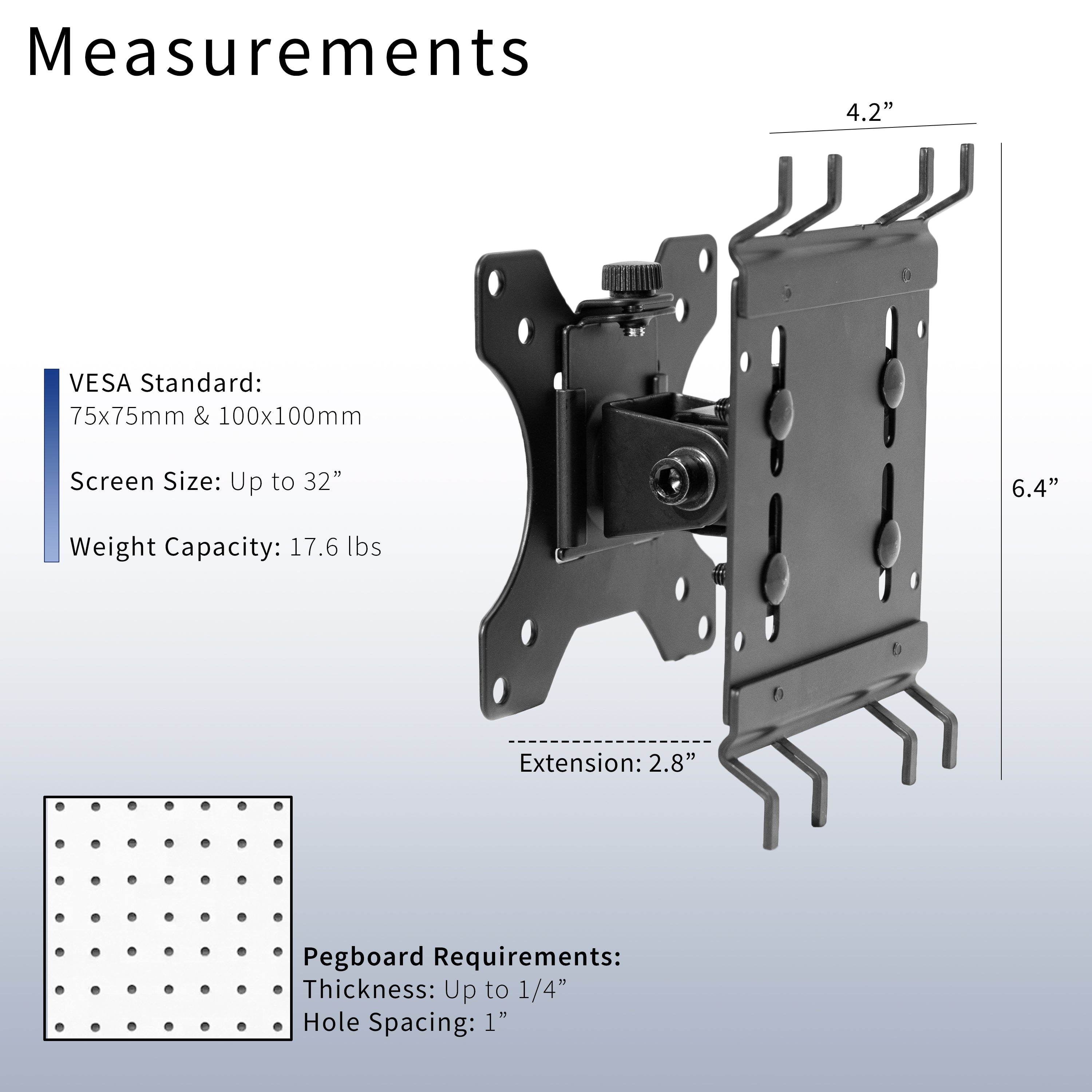 Single Monitor Pegboard Panel Mount