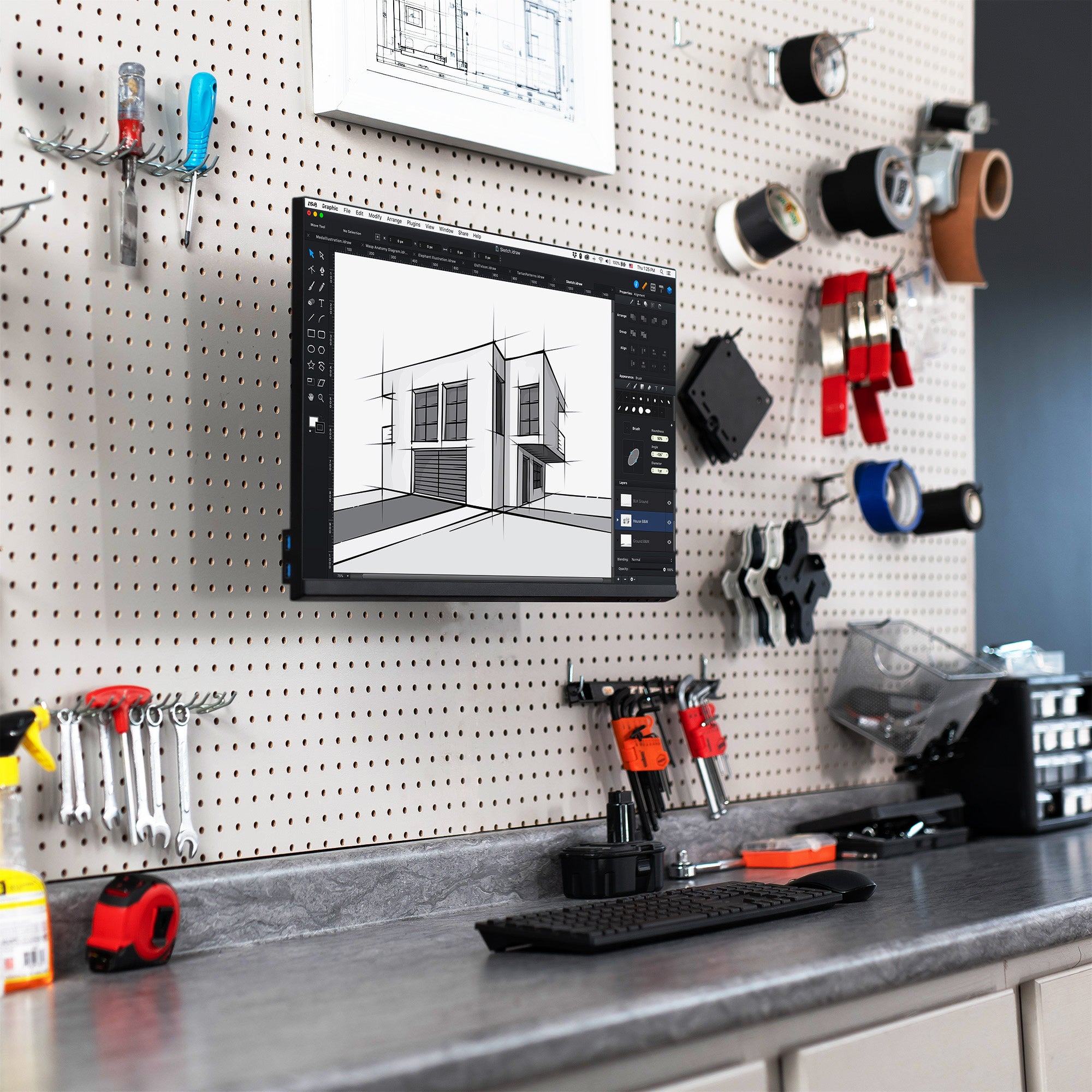 Single Monitor Pegboard Panel Mount with Arm