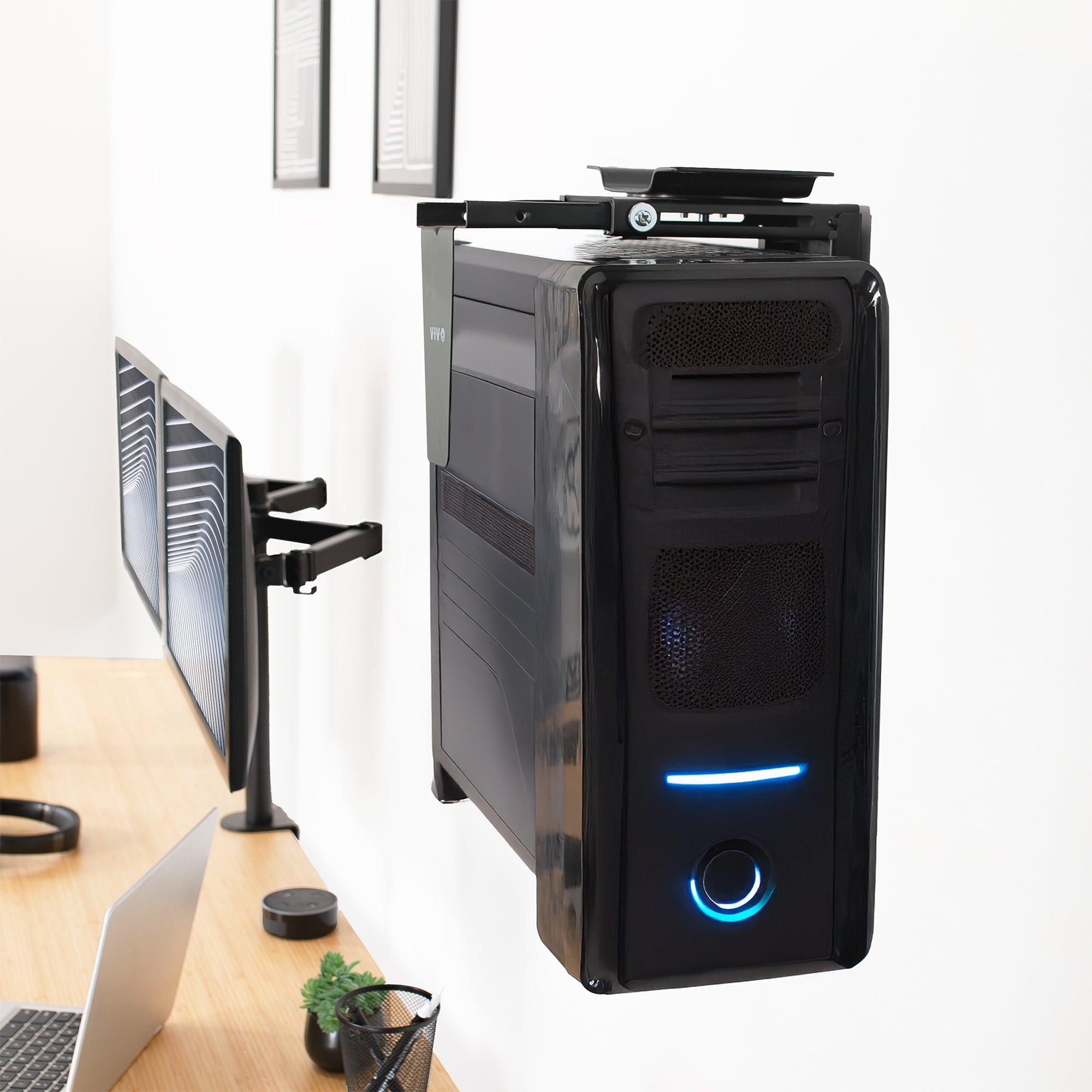 PC mounted to the wall in an office.
