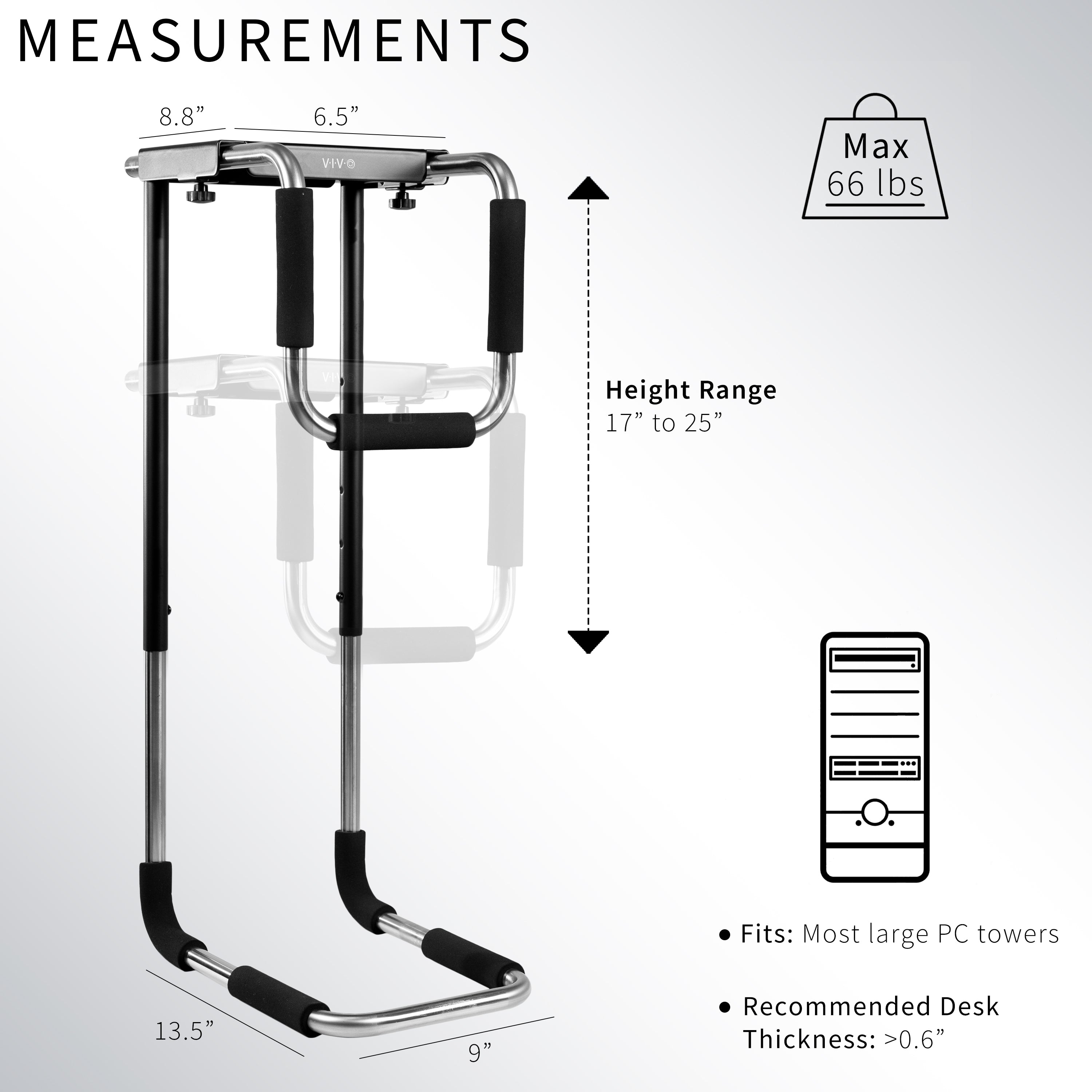 Large heavy-duty height adjustable and width adjustable under desk PC mount.