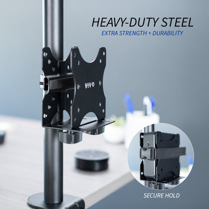 Sturdy steel multi-functional PC mount for under desk, pole, or behind monitor VESA mounting.