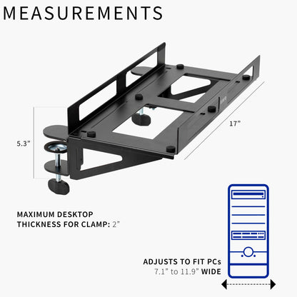 Clamp-On Adjustable Deskside Gaming PC Mount, Wall Mount, Computer Case CPU Holder with Secure Locking