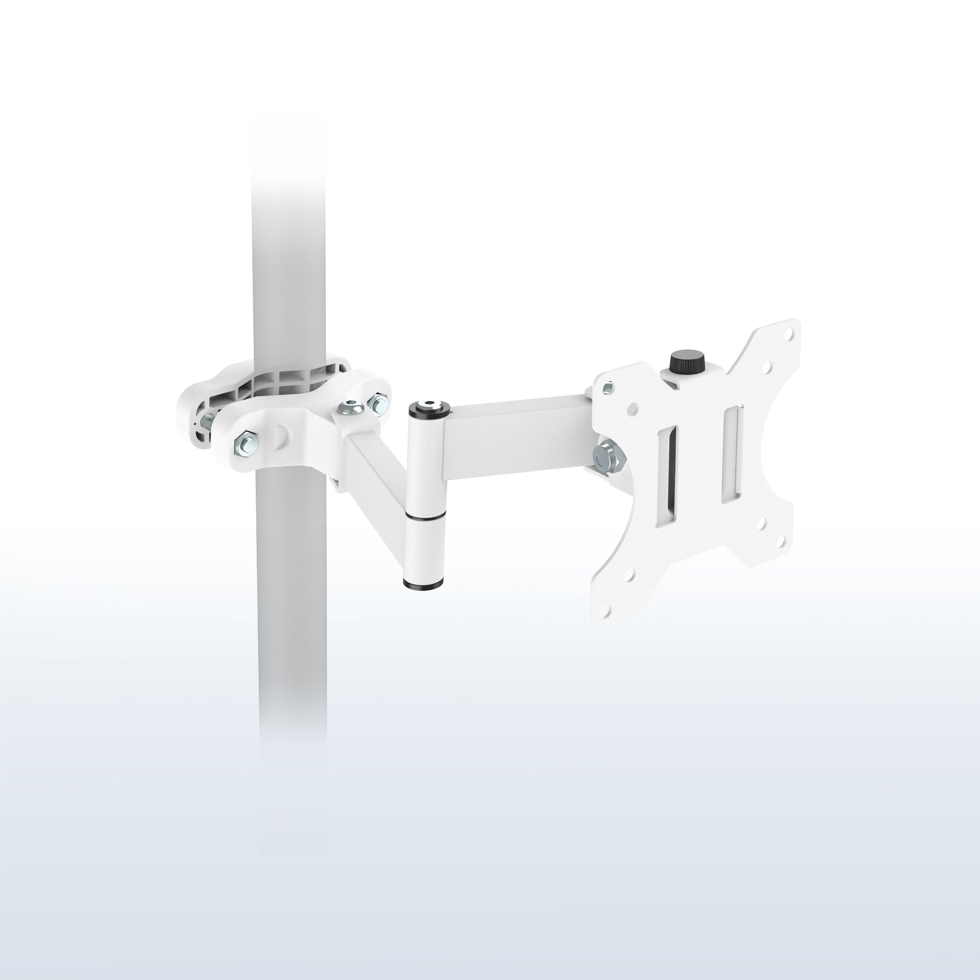 White Pole Mount Monitor Arm on a blue and white gradient background