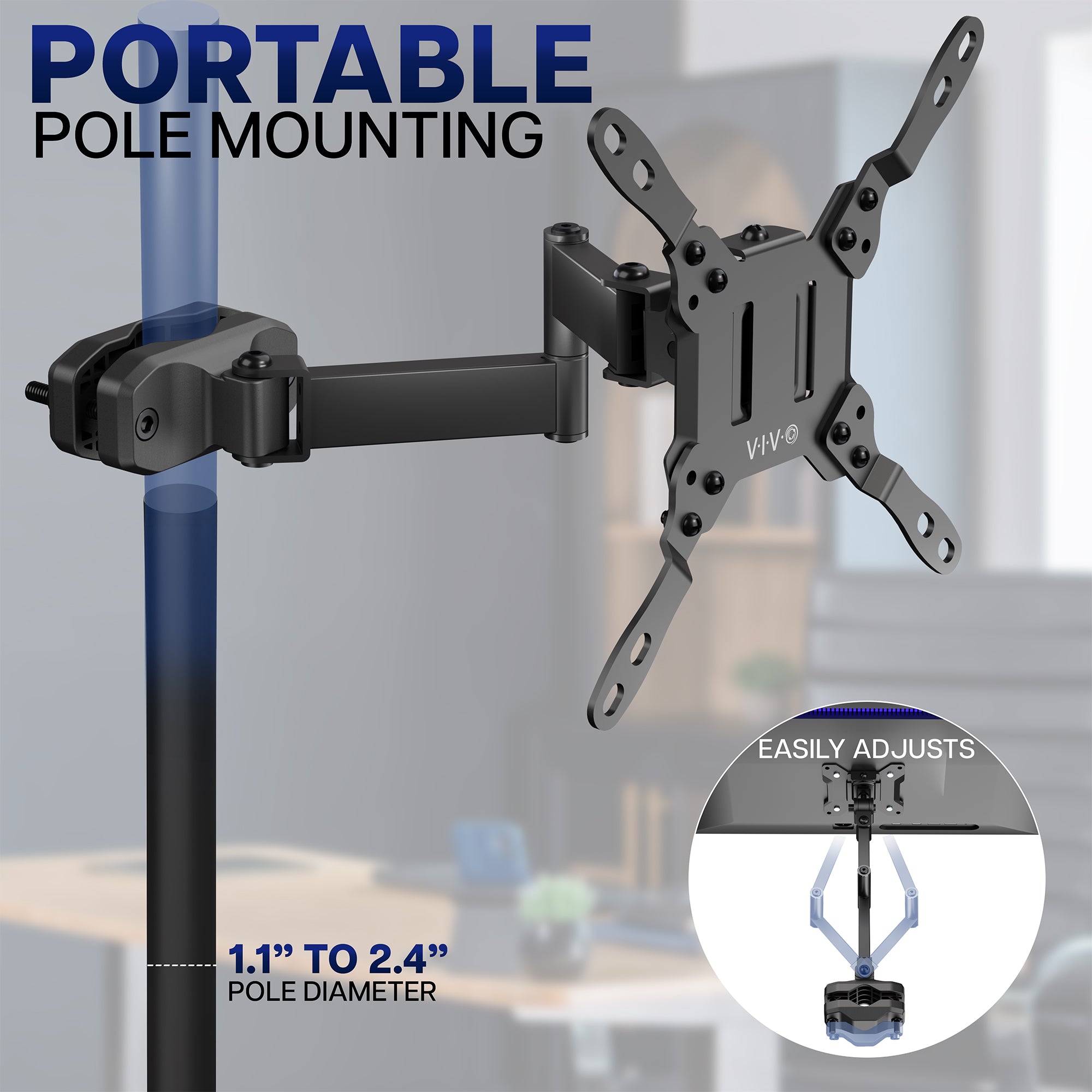VESA Monitor Arm Pole Mount - 23" to 43" Screens