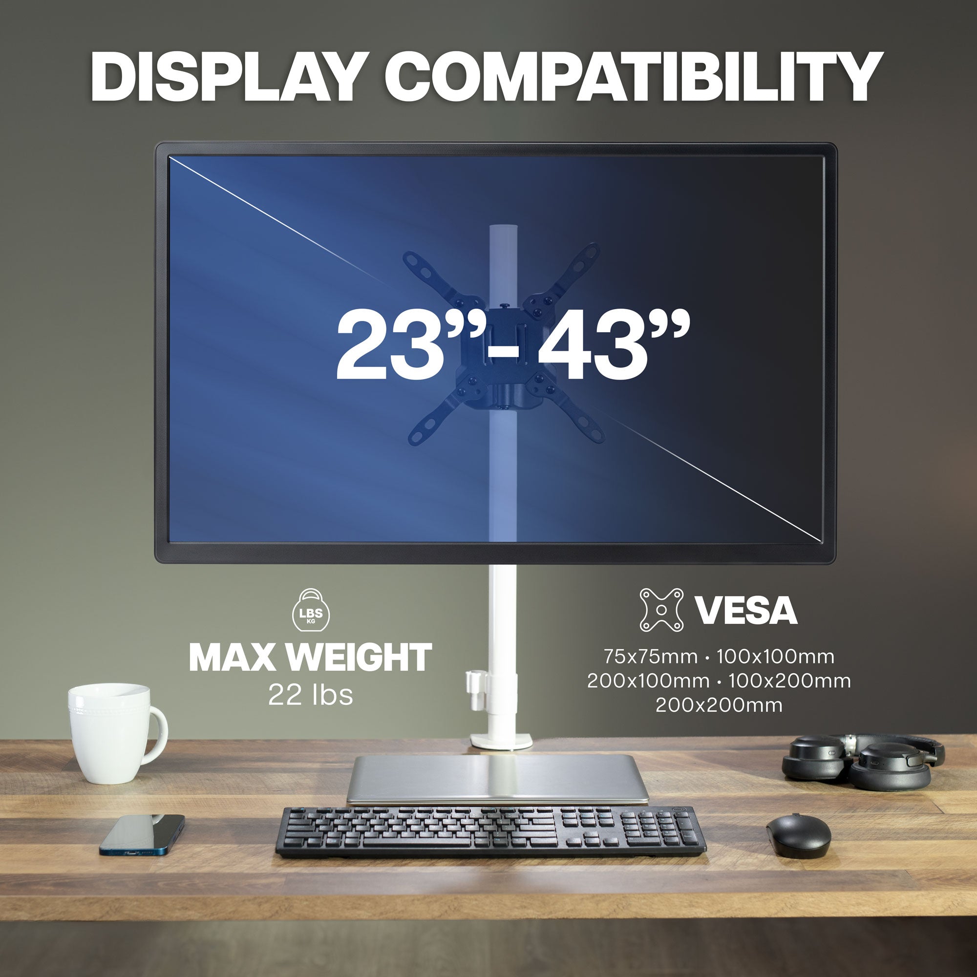 VESA Monitor Arm Pole Mount - 23" to 43" Screens
