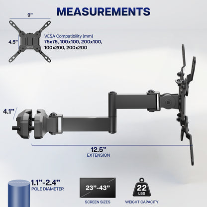 VESA Monitor Arm Pole Mount - 23" to 43" Screens