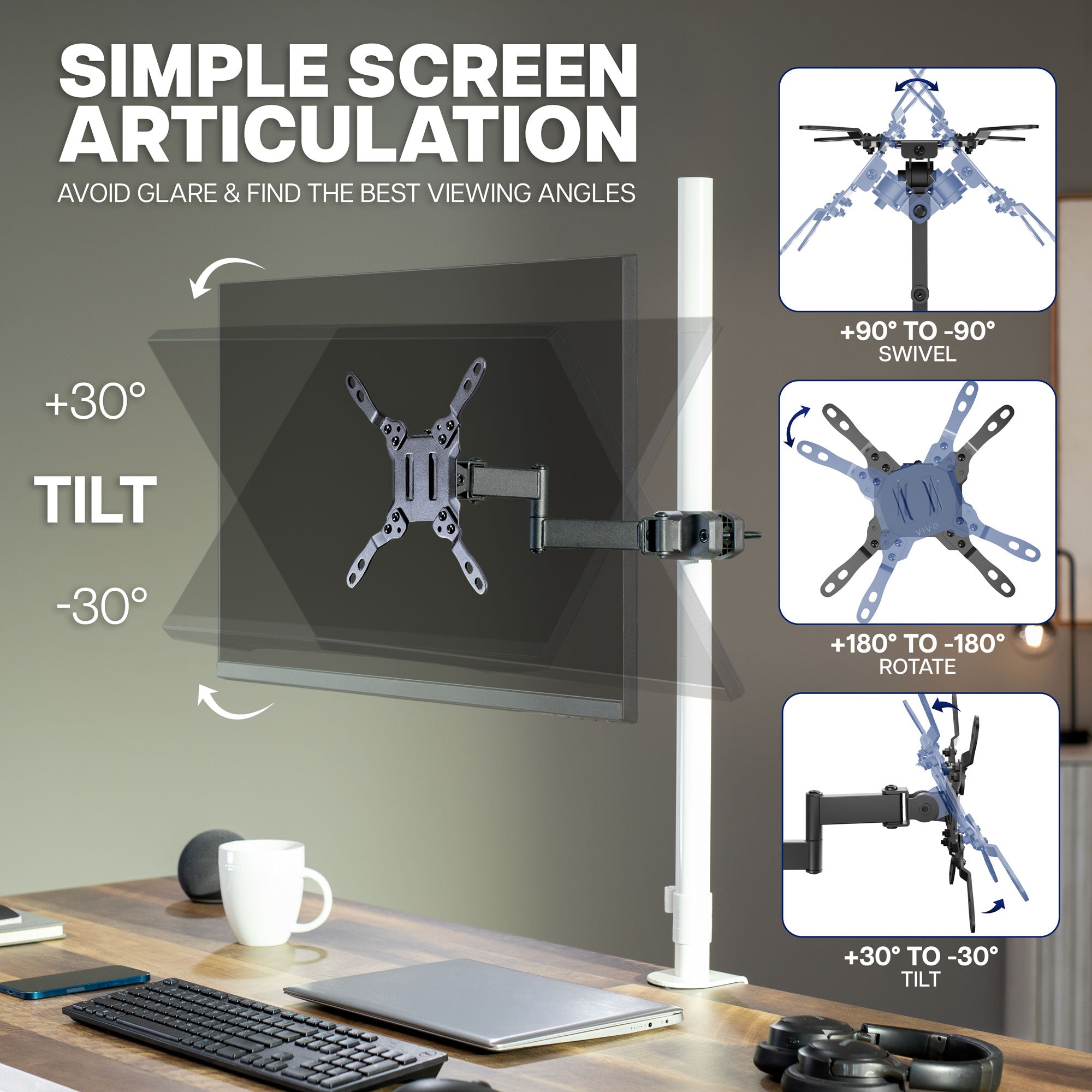 VESA Monitor Arm Pole Mount - 23" to 43" Screens