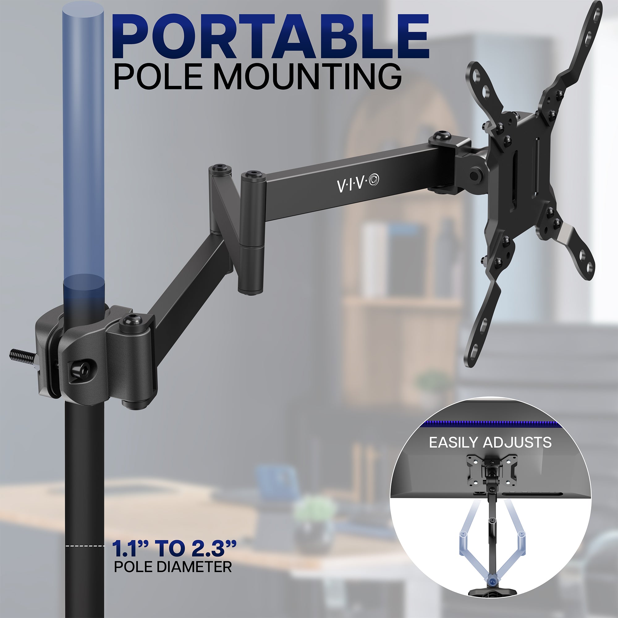 Long Arm VESA Monitor Pole Mount - 23" to 43" Screens