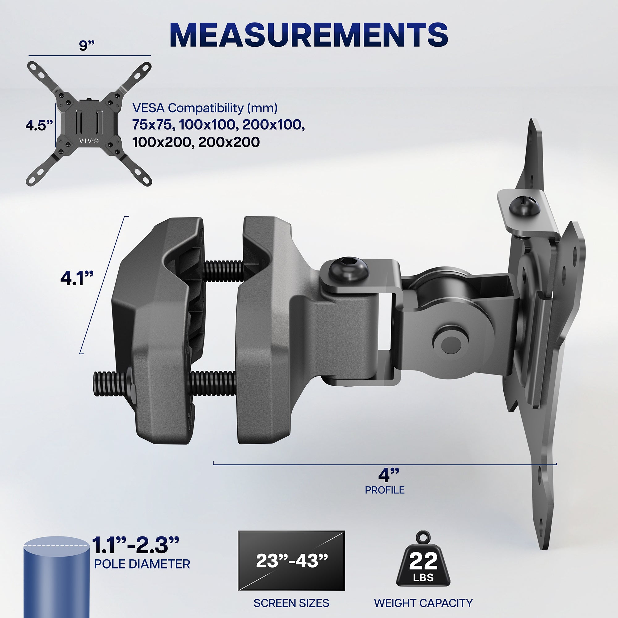 VESA Bracket Pole Mount - 23" to 43" Screens