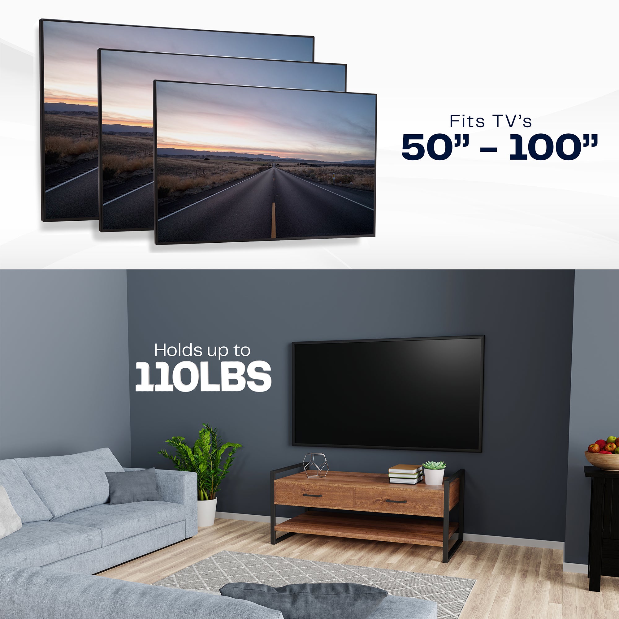 A black large TV wall mount that fits a wide range of TV sizes. 
