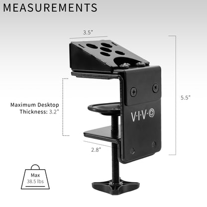 Space-saving desk clamp to mount Samsung monitor while maintaining height adjustment and articulation capabilities.