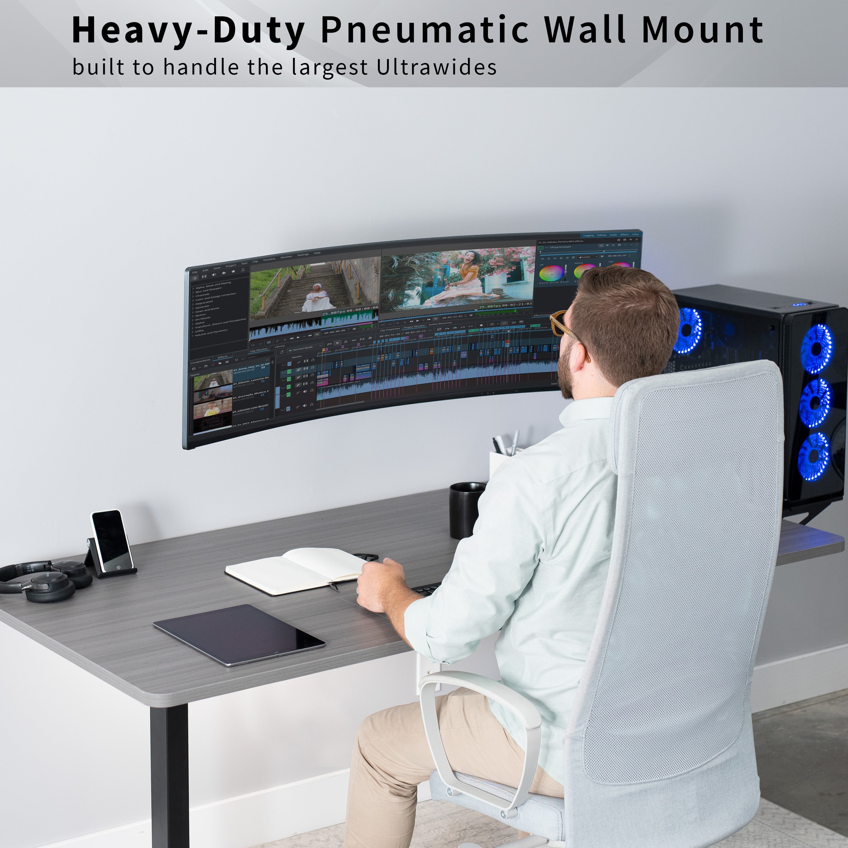 Premium Aluminum Heavy Duty Monitor Arm for Ultrawide Screens up to 49 inches and 44 lbs