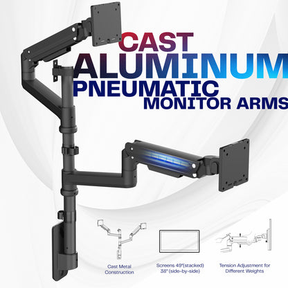 Pneumatic Arm Dual Ultrawide Monitor Wall Mount