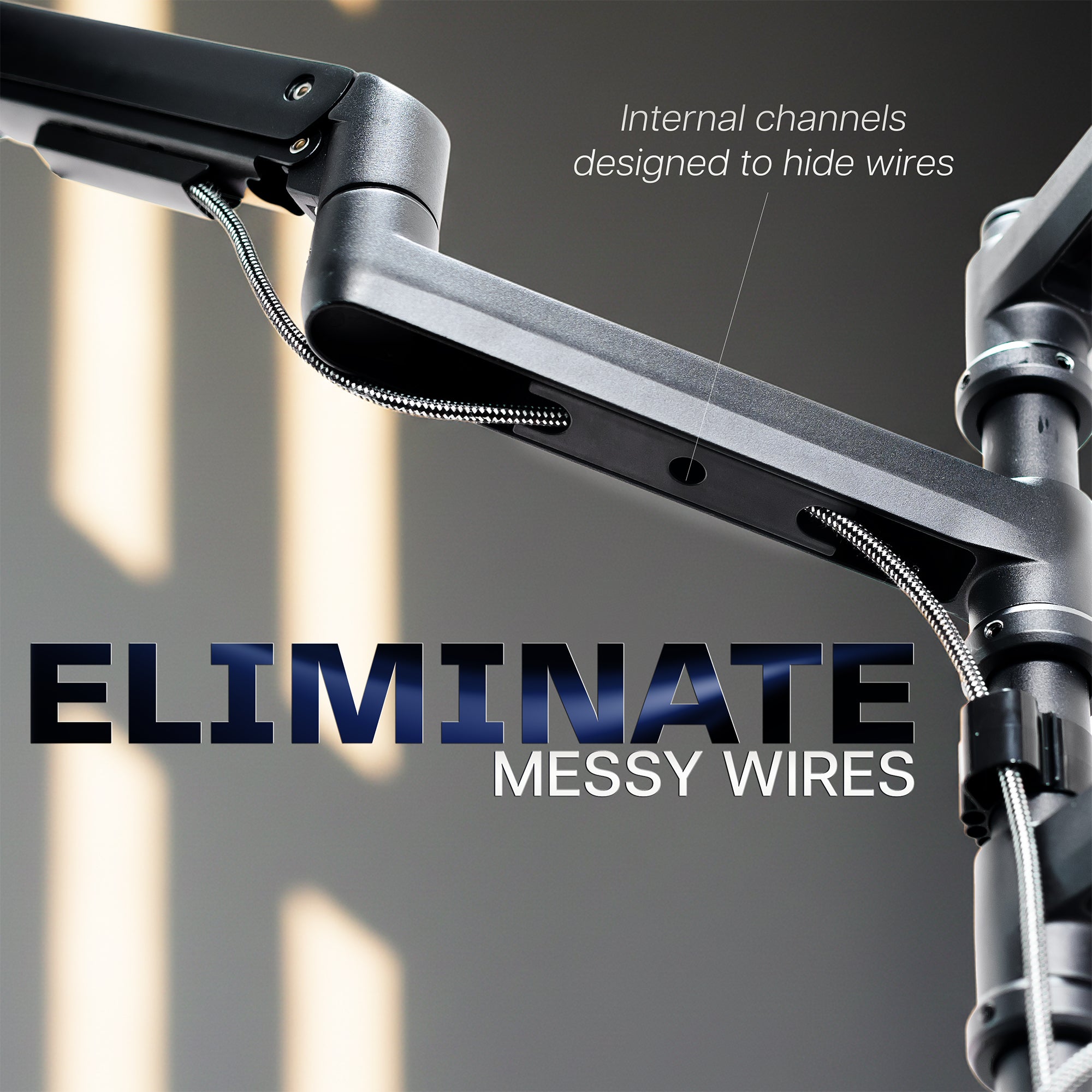 Quad Ultrawide Heavy Duty Pneumatic Arm Wall Monitor Mount internal cable management system