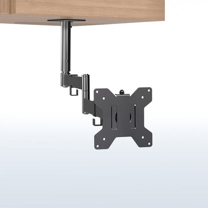 Under cabinet mounted single monitor or TV mount, height adjustable and articulating with built-in cable management. Simple installation with all necessary hardware included.