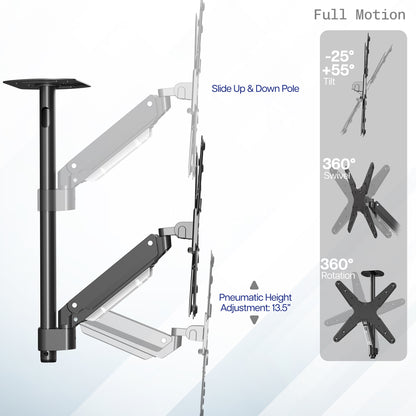 Articulating ceiling TV mount in black color with full motion articulation. 