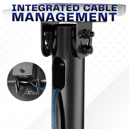 TV ceiling mount bracket with integrated cable management system on a white background