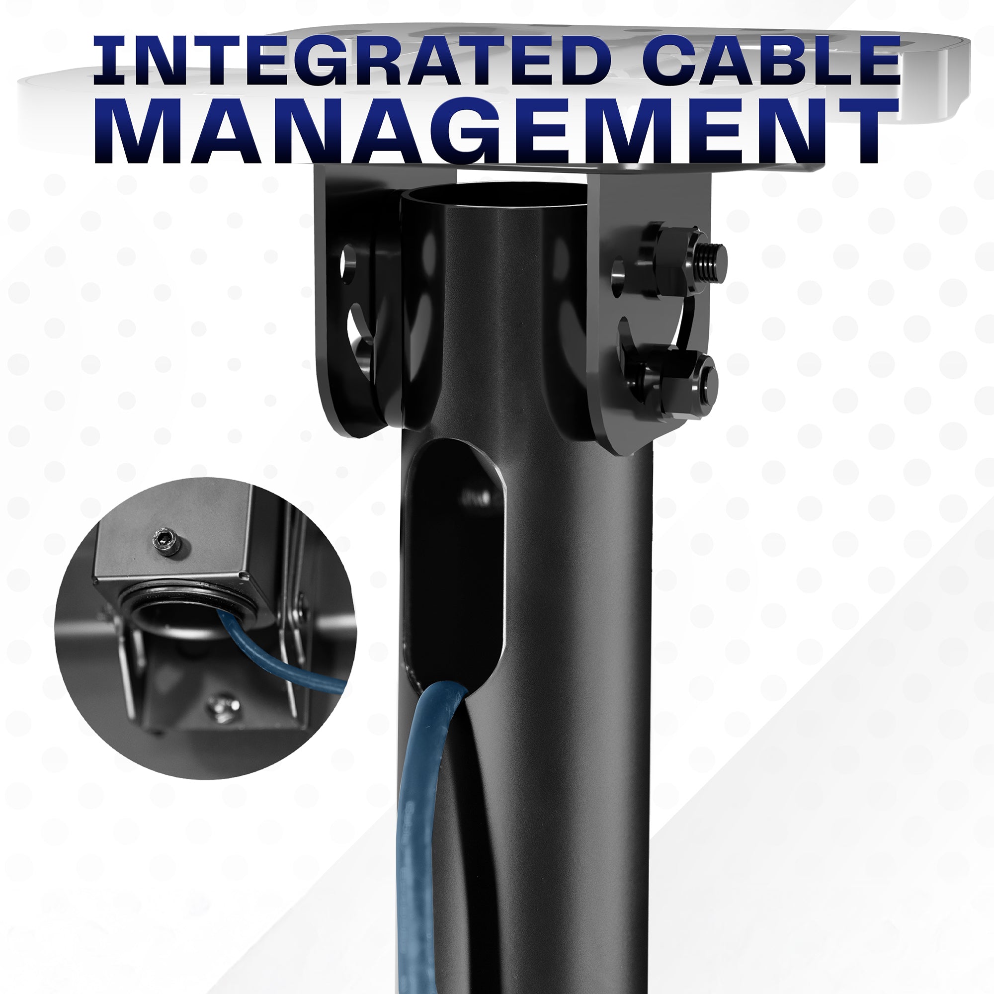 Dual Pole Extra Large 60” to 120” TV Ceiling Mount with Extension Pole with integrated cable management system on a white background