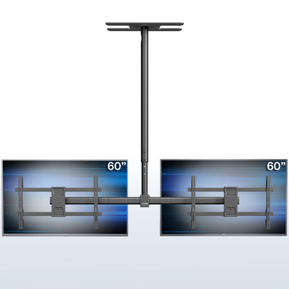Ceiling mount for dual 60-inch TVs on a white background, side-by-side display.