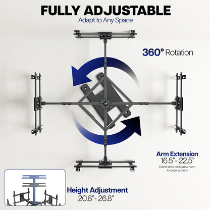 Fully Adjustable Mini Jumbotron, Quad hanging TV ceiling mount adjustment specifications